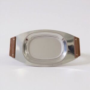Kromex‎ USA Serving Tray Platter Wood Handles Retro Mid Century MCM